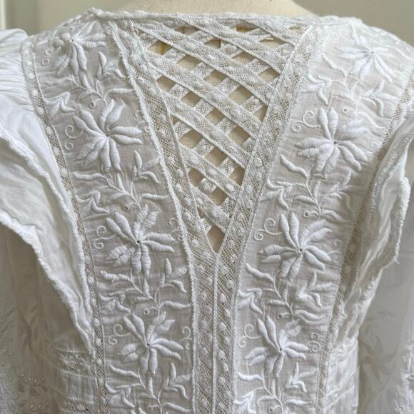 LoveShackFancy White Eyelet Cotton Embroidered Button-Up Maxi Praire Dress LARGE - Picture 9 of 15